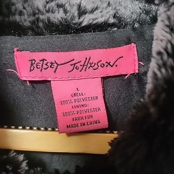 BETSEY JOHNSON Faux Fur Jacket L Super Soft Teddy Black Gray Animal Fuzzy Soft - Picture 6 of 10